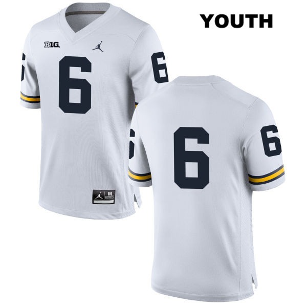 Youth NCAA Michigan Wolverines Kareem Walker #6 No Name White Jordan Brand Authentic Stitched Football College Jersey AF25P23XN